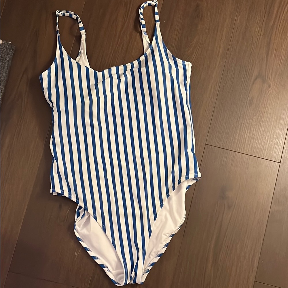 Blue and White Striped Swimsuit